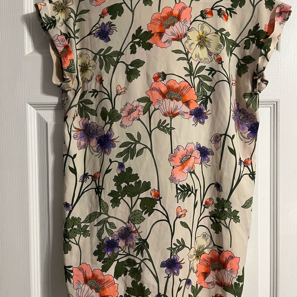 Express Cream Floral V-Neck Blouse with Orange & Purple Blooms - Picture 2 of 4